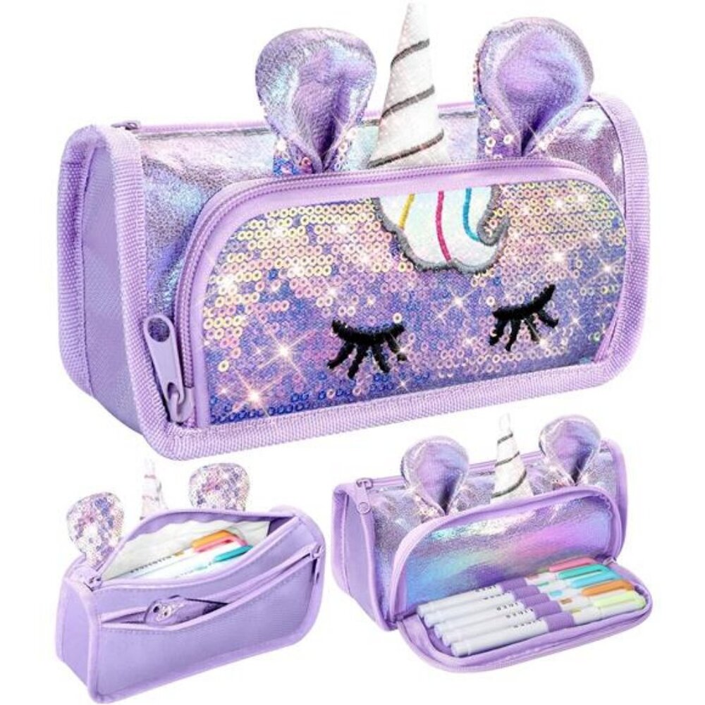 Cute Pencil Case, 3D Pencil Pouch for Girls Kids, Sparkly Pencil Bag with